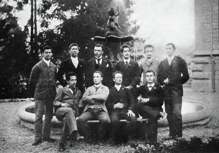 Framed Print : Albert Einstein with his graduation class at Cantonal School, Aarau, Switzerland (b / w photo)