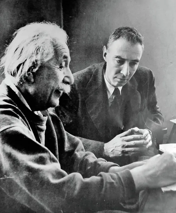 Framed Print : Albert Einstein and Robert Oppenheimer, 1947 (b / w photo)