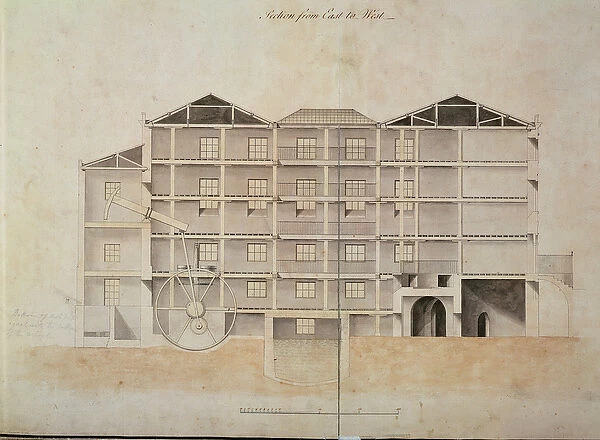 Albion Mill, section from east to west (architectural drawing)