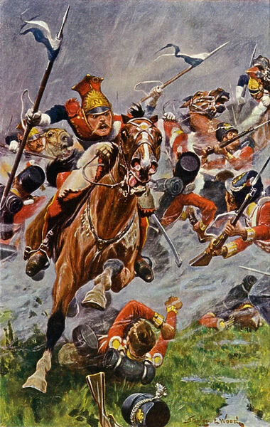 Albuera, Charge of the Polish Lancers in rear of the British (colour litho)