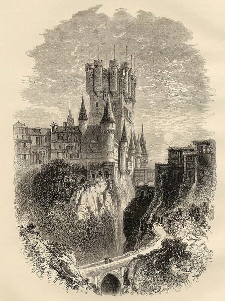 Alcazar at Segovia, Spain before the Fire of 1862, illustration from Spanish