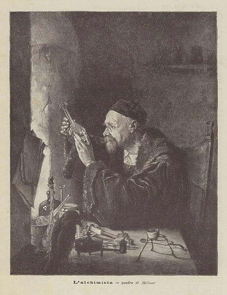 The Alchemist, painting by Hellmer (engraving)