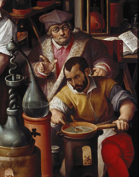 The Alchemists Laboratory, detail, 1570-1572 (oil on slate)