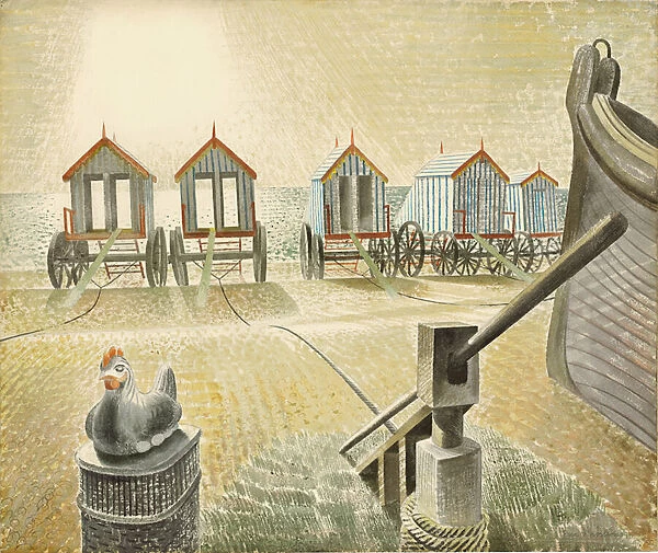 Aldeburgh Bathing Machines, 1938 (pencil & w  /  c on paper)