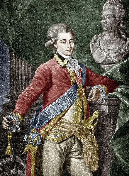 Alexander Dmitrievich Lanskoy (1758-1784) russian military, lover of Catherine II of Russia, engraving colourized document