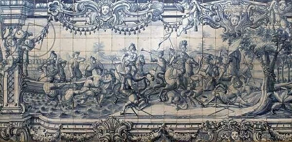 Alexander the Great (356-323 BC) fighting the Persians - Plaque d azulejos de Lisbon