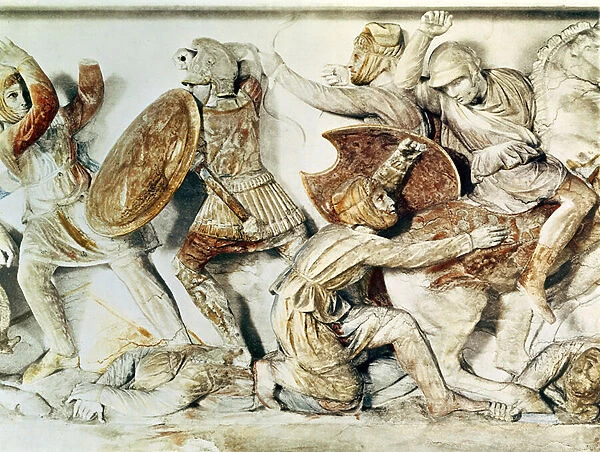 The Alexander Sarcophagus depicting a battle scene, c. 325-300 BC (wall painting)
