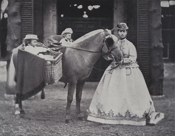 Alexandra, Princess of Wales, with her two sons, Prince Albert and Prince George, 1866 (b  /  w photo)