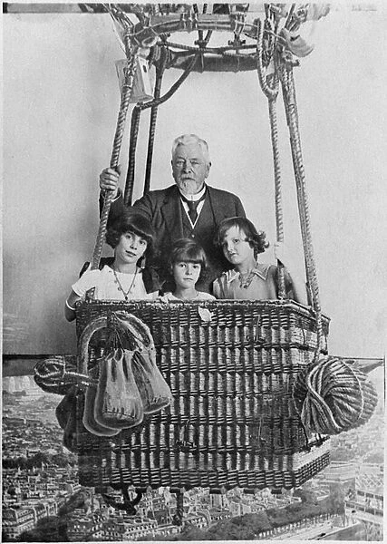 Alexandre Gustave Eiffel with his grandchildren in a gondola (b  /  w photo)
