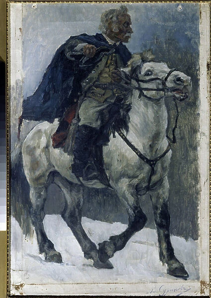 Alexandre Souvorov (1729-1800) a cheval. (Alexander Suvorov on Horseback). Le heros russe est decrit alors qu il traverse les Alpes, a la tete des troupes russes, durant la campagne d Italie (1799-1800)