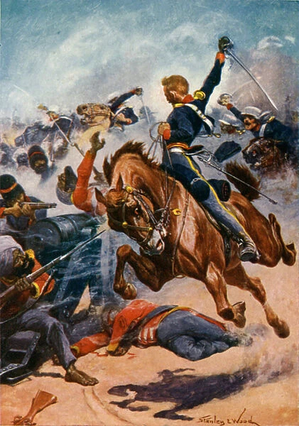 Aliwal, The Third Light Dragoons charging the Sikh Guns (colour litho)