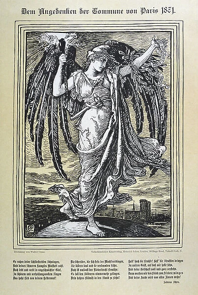 Allegorical representation of the Angel of the Paris Commune (26 March-28 May 1871). Illustration by Walter Crane (1845-1915) English artist, published in Germany
