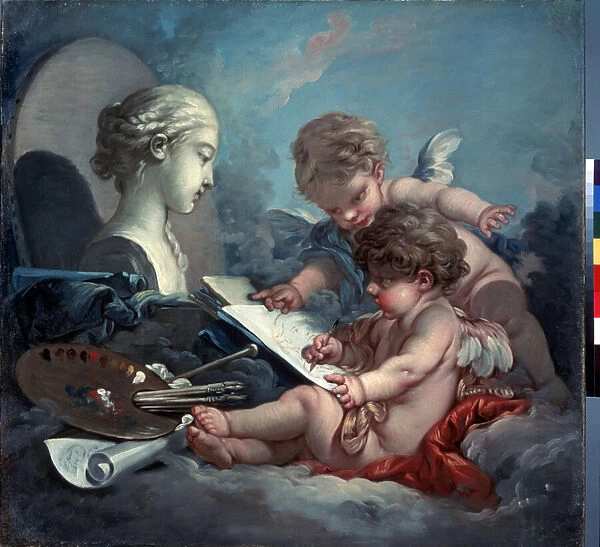 'Allegorie de la peinture'(Cupids. Allegory of Painting) Peinture de Francois Boucher (1703-1770) 1760 environ Dim. 82x87 cm Musee de l Ermitage, Saint Petersbourg (Saint-Petersbourg)