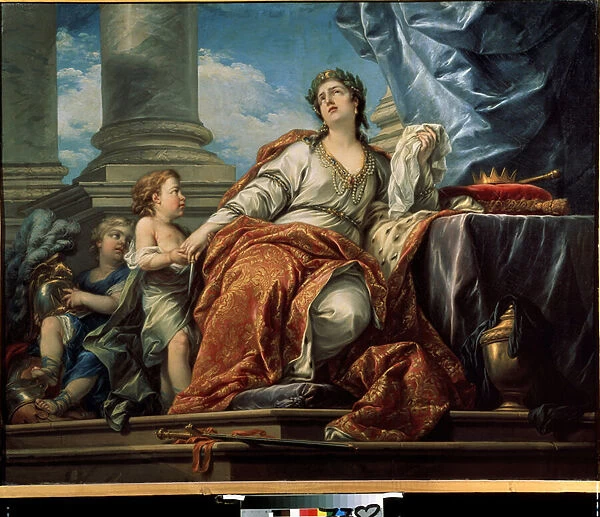 Allegorie de la tragedie (Allegory of Tragedy). Peinture de Carle Van Loo (1705-1765). Huile sur toile, 121, 5 x 151 cm, 1753. Art francais du 18e siecle. Musee des beaux arts Pouchkine, Moscou