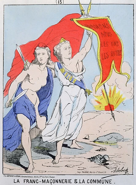Allegory of Freemasonry and the Paris Commune, 1871 (colour litho)
