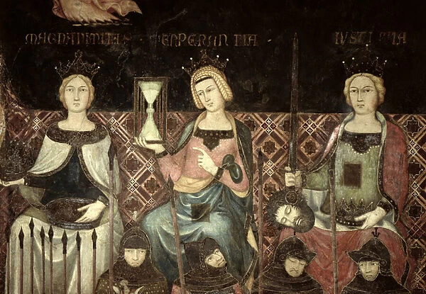 Allegory of Good Government, detail of Justice, Hope and Magnanamity, 1338-40 (fresco)