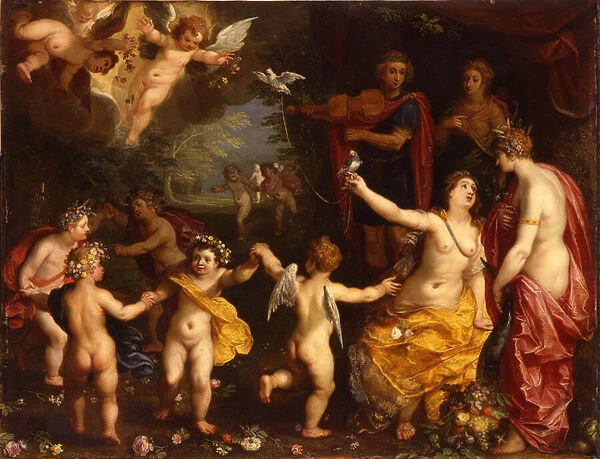 Allegory of love: Venus holding a pair of tethered doves, with Ceres, Apollo and Diana