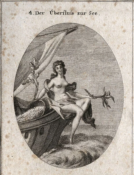 Allegory of maritime abundance represented by Ceres sitting on the bow of a ship