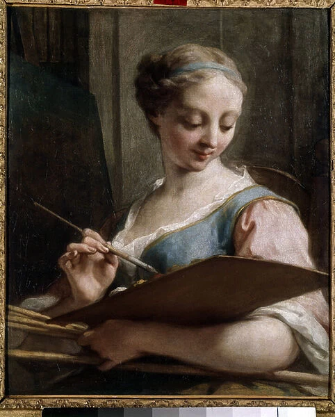 Allegory of painting A young woman holding a palette. Painting by Jean Restout (1692-1768