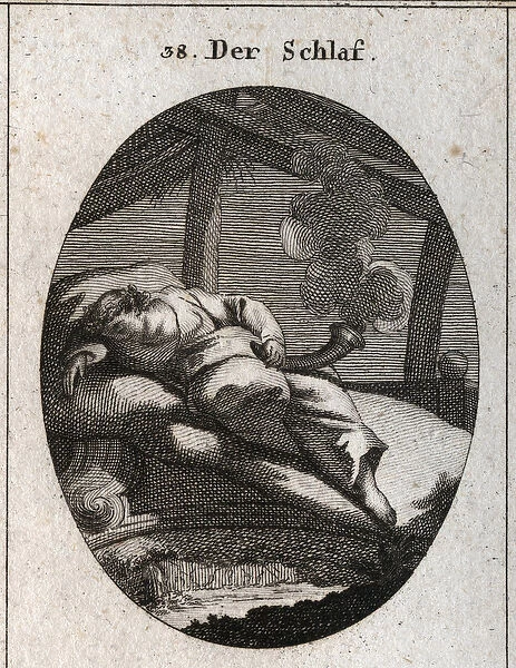 Allegory of sleeping on a bed of ebene near which a stream flows