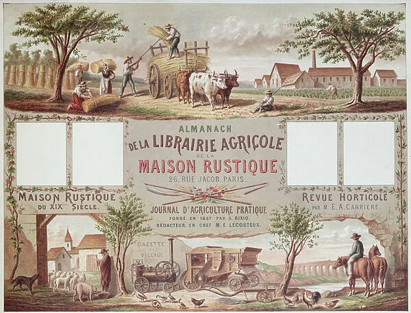 Almanac illustrating traditional and modern methods of farming. c. 1870-80 (colour litho)