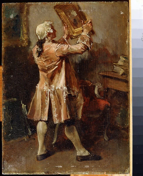 Un amateur de peinture. (A painting lover). Peinture de Ernest Jean Louis Meissonier (1815-1891). Huile sur bois, Art francais. Regional Art Museum, Chernigov
