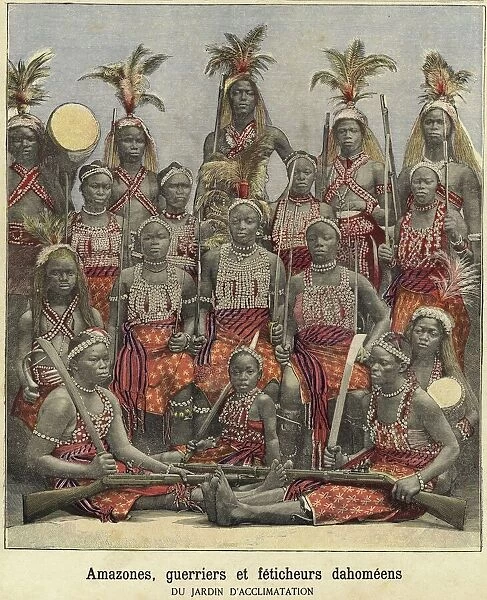 Amazons, warriors and witch doctors of Dahomey (coloured engraving)