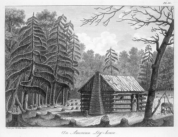 An American Log-house, engraved by Tardieu (engraving)