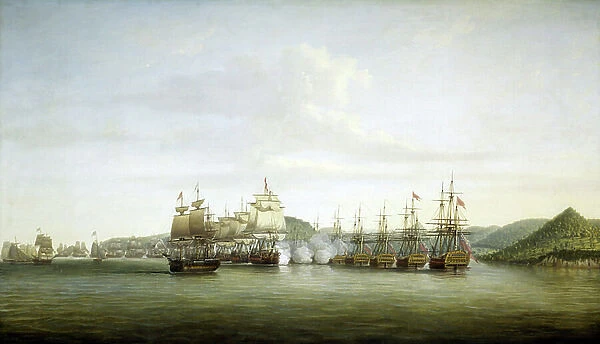 American Revolution (or American Revolutionary War) 1775-1783: Major Samuel Barrington's maneuver on the island of Saint Lucia, French possession in the West Indies, on December 15, 1778