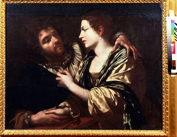 Amoureux (Lovers). Peinture de Simon Vouet (1590-1649). Huile sur toile, 82 x 100 cm, 1617-1618. Art francais, art baroque. Musee des Beaux Arts Pouchkine, Moscou