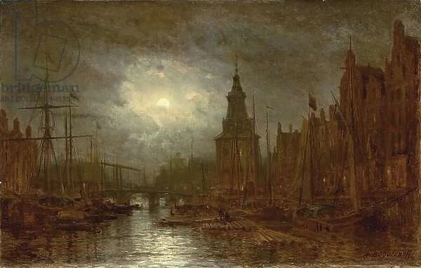 Amsterdam at Night, 1870s (oil on canvas)