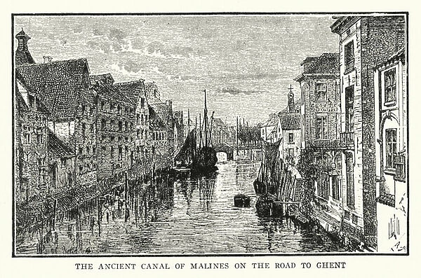The ancient canal of Malines on the road to Ghent (litho)