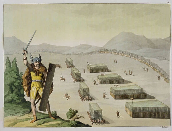 Ancient Celts or Gauls in Battle, c. 1800-18 (colour litho)