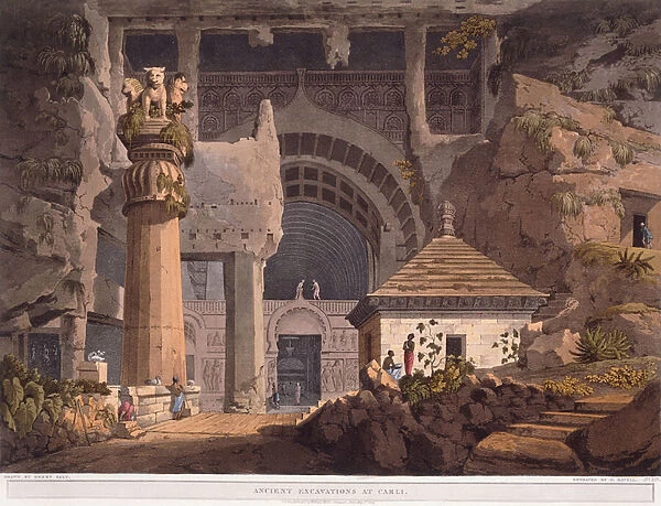Ancient Excavations at Carli, 1824 (colour aquatint)