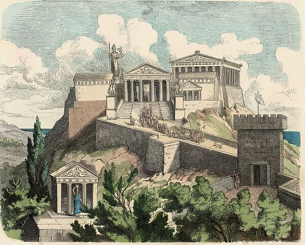 Ancient Greece: Athens, Acropolis - Parthenon, 1866 (coloured engraving)