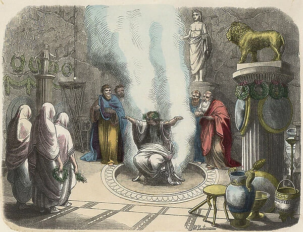 Ancient Greece: Shrine to Apollo: The Oracle at Delphi, 1866 (coloured engraving)