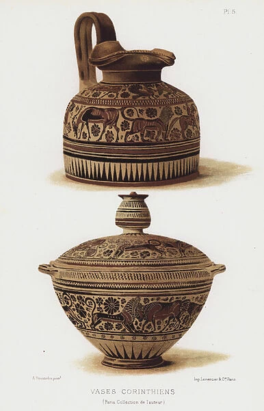 Ancient Greek Corinthian vases (colour litho)
