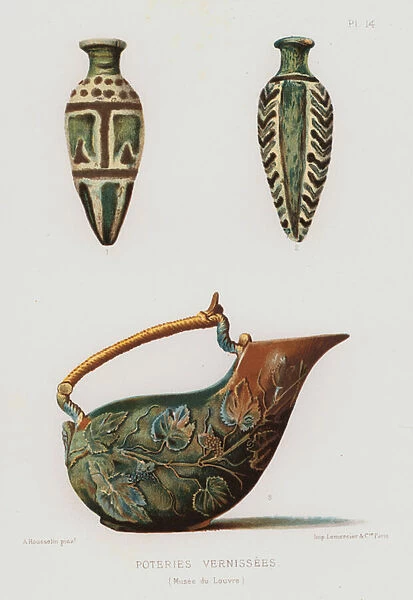 Ancient Greek glazed pottery (colour litho)