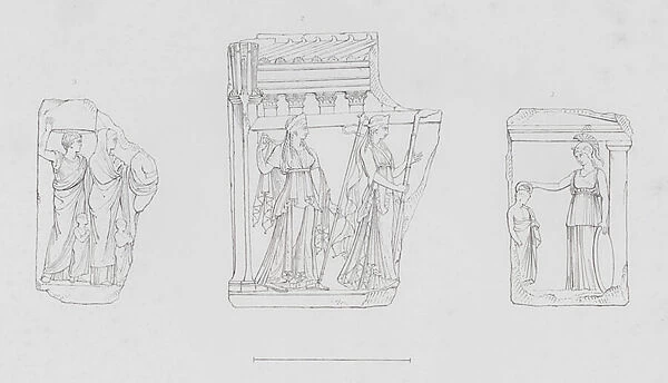 Ancient Greek marble bas-reliefs (engraving)
