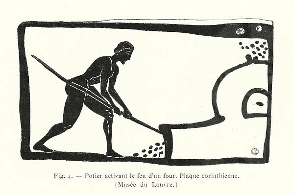 Ancient Greek potter firing up a kiln (litho)