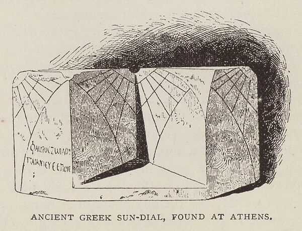 Ancient Greek sun-dial, found at Athens (litho)