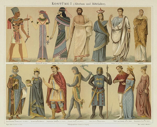Ancient and medieval costumes (colour litho)