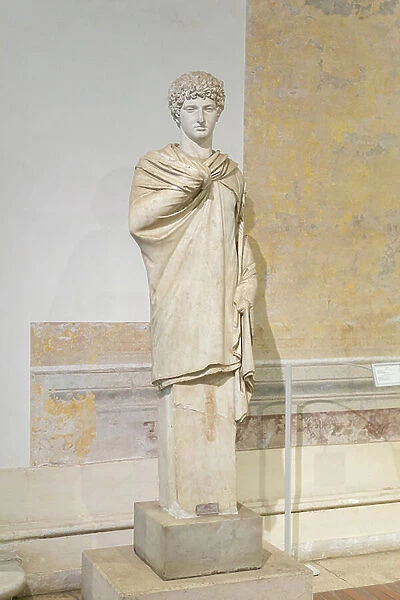 Ancient sculpture of a man, marble, National Roman Museum at the Baths of Diocletian, Rome, Italy