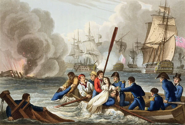 Anecdote at the Battle of Trafalgar, engraved by Matthew Dubourg (fl. 1813-20) from Historic