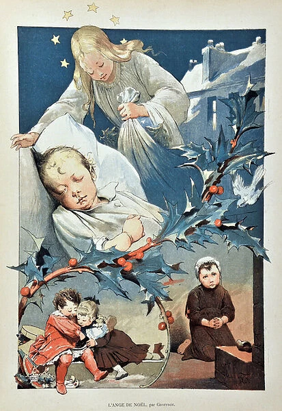 The angel of Christmas. Illustration by Jean GEOFFROY (1853-1924
