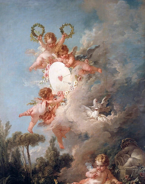 The Angel Detail Love Target. Painting by Francois Boucher (1703-1770) 1758 Sun