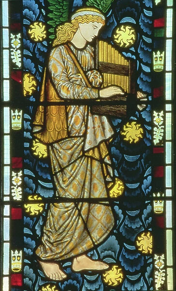 Angel with a portative organ, stained glass window designed by William Morris (1834-96), 1869 (see also 54923 & 54932)