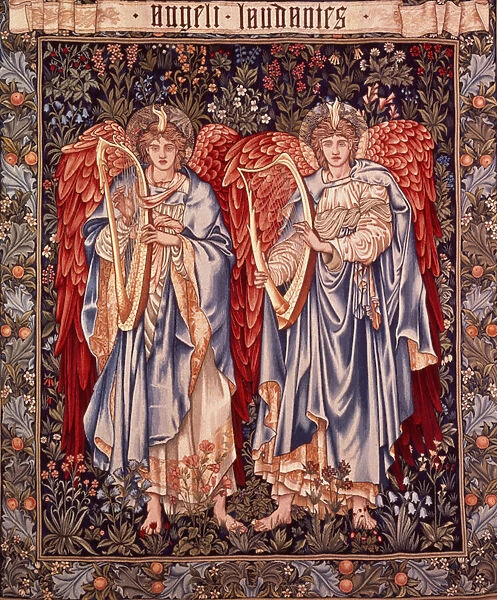 Angeli Laudantes, tapestry designed by Henry Dearle with figures by Edward Burne-Jones originally drawn in 1877  /  78, woven at Merton Abbey in 1894 by Morris and Co. (wool & silk on cotton)