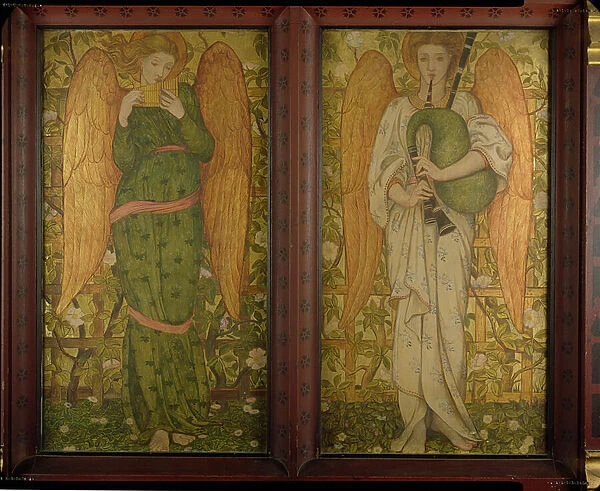 Angels with Pan Pipes and Bagpipes, 1861-62 (oil on panel) (see also 120144)