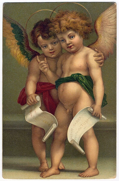 Two angels. Pious image after the painter ANDREA DEL SARTO (1486-1530), Dresden, c